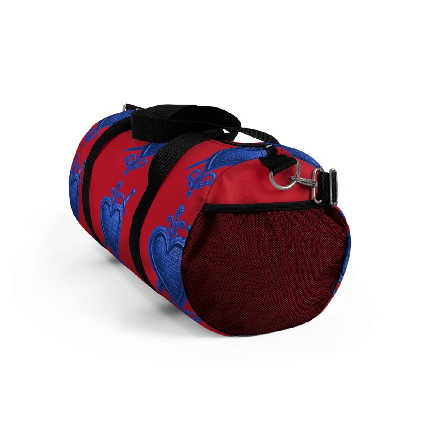 Blue Heart & Swords Pattern Duffel Bag — Red Travel Gym Bag for Valentine's & Gift