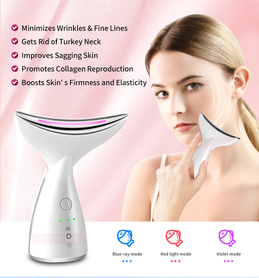 EMS Microcurrent Neck Face Beauty Device With 3 Colors LED Photon Therapy Skin Tighten Reduce Double Chin Face Lifting Devices by cj