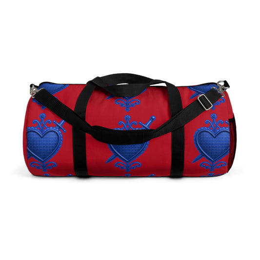 Blue Heart & Swords Pattern Duffel Bag — Red Travel Gym Bag for Valentine's & Gift