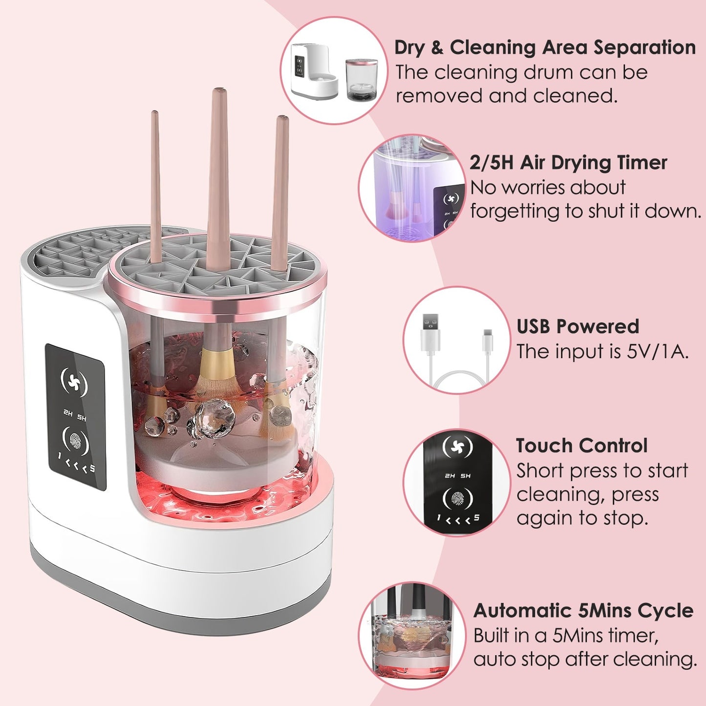 4 In 1 Electric Makeup Brush Cleaner USB Powered Automatic Brush Blender Machine With Timer Digital Display Cleaning Drying UV sDisinfection Brush Storage For All Types Of Brushe by cj