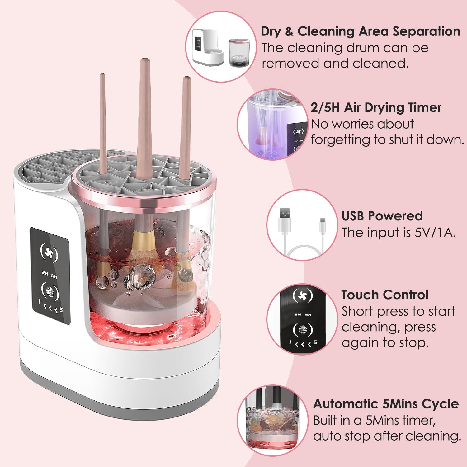 4 In 1 Electric Makeup Brush Cleaner USB Powered Automatic Brush Blender Machine With Timer Digital Display Cleaning Drying UV sDisinfection Brush Storage For All Types Of Brushe by cj