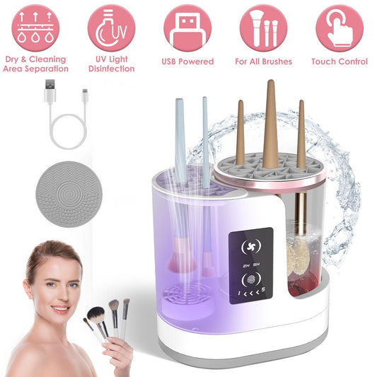 4 In 1 Electric Makeup Brush Cleaner USB Powered Automatic Brush Blender Machine With Timer Digital Display Cleaning Drying UV sDisinfection Brush Storage For All Types Of Brushe by cj
