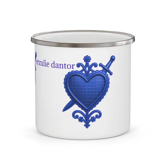Blue Heart & Dagger Enamel Camping Mug