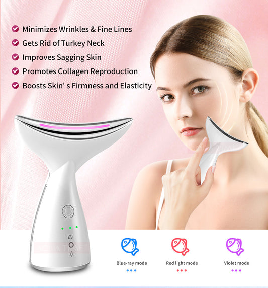 EMS Microcurrent Neck Face Beauty Device With 3 Colors LED Photon Therapy Skin Tighten Reduce Double Chin Face Lifting Devices by cj