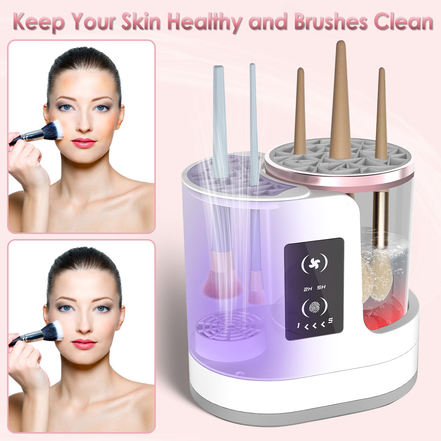 4 In 1 Electric Makeup Brush Cleaner USB Powered Automatic Brush Blender Machine With Timer Digital Display Cleaning Drying UV sDisinfection Brush Storage For All Types Of Brushe by cj