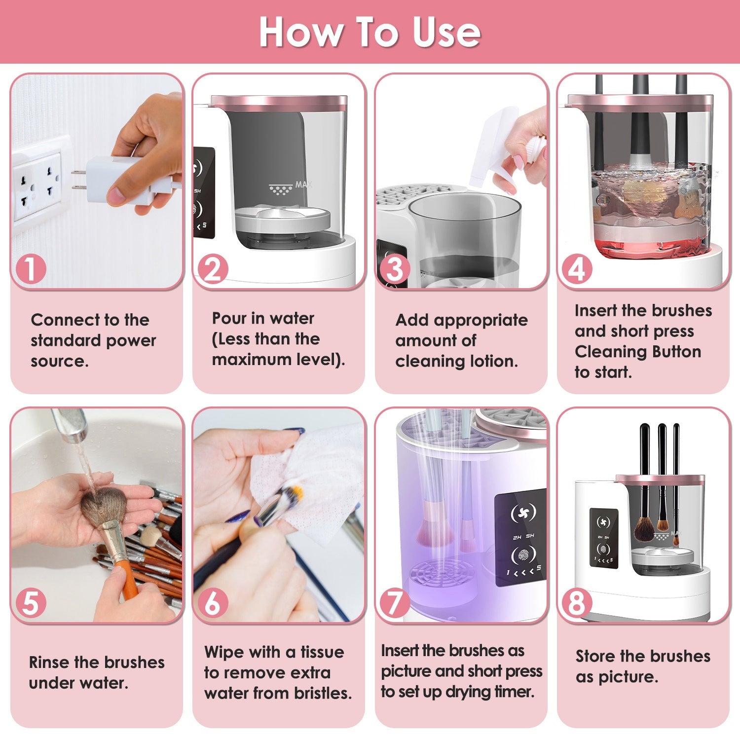 4 In 1 Electric Makeup Brush Cleaner USB Powered Automatic Brush Blender Machine With Timer Digital Display Cleaning Drying UV sDisinfection Brush Storage For All Types Of Brushe by cj